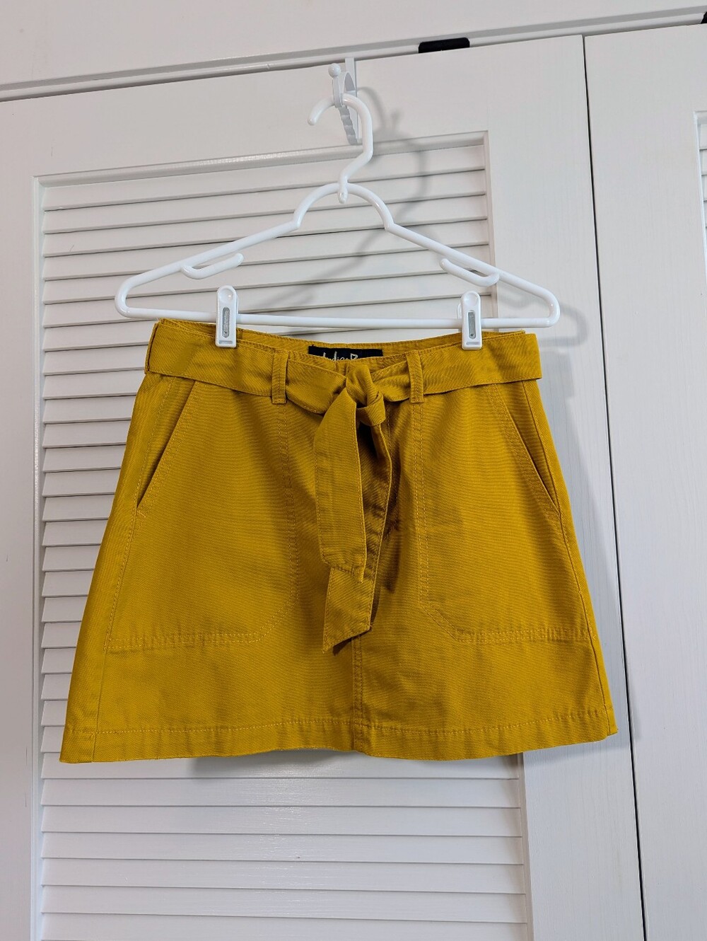 Ladies Room Skirt Small Mustard Yellow Cotton Tie Waist Utility Pocket Mini